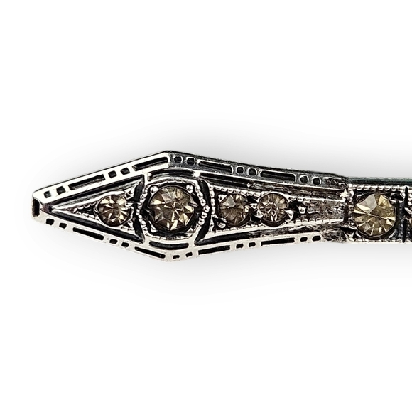 Antique Art Deco Sterling Brooch Yellow Rhinestone Goldstein Co 925 Silver Vtg - Picture 2 of 11